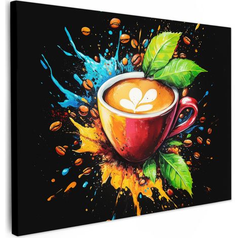 TABLEAU SUR TOILE Café - Graffiti - Boire - Abstrait Décoration Murale 40x30 cm