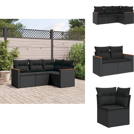4-tlg. Garten-Sofagarnitur mit Kissen Schwarz Poly Rattan - Gartensofas - Outdoor-Möbel - Gartenmöbelset - Lounge Set - Rattan Gartenmöbel (1/5)