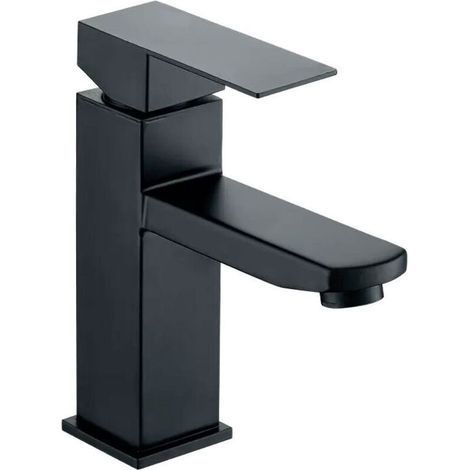 Robinet Mitigeur de Lavabo Noir, Bec Unique Eau Chaude et Froide avec Flexible, Robinetterie de Salle de Bain en Acier Inoxydable Noir (1/4)