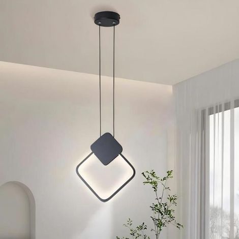Suspension Lustre - Design Moderne Forme Carré Ø24cm 1pcs - Lumière Blanc Froid - Noir - Longueur du fil 1.8M (1/5)