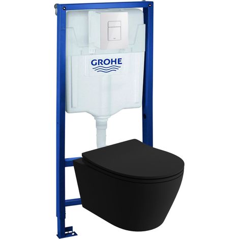 GROHE Bâti-support Solido + Lavita WC Praia Black suspendu noir sans bord + panneau de commande Delta 25 blanc Kit complet WC (1/5)