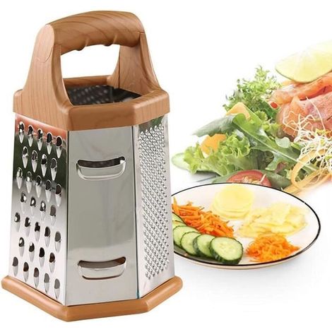 Sechsseitige Reibe, Käse- und Gemüsehobel, Edelstahl, Mehrzweckreibe für kleine und große Raspeln (1/4)