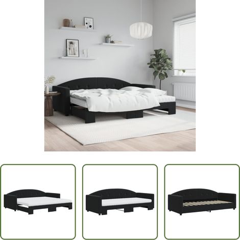 vidaXL Doppelbett - Tagesbett Ausziehbar mit Matratzen Schwarz 90x200 cm Samt (1/5)