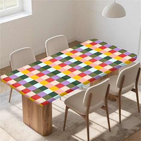 Rechteckige Tischdecke 140x80 cm mit Gummizug, wasserdicht, abwaschbar, bunt kariert