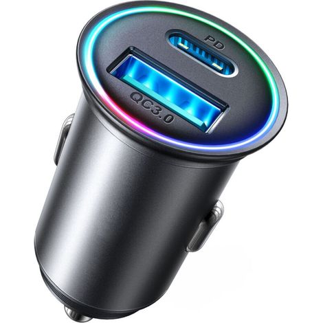 60-W-USB-C-Kfz-Ladegerät mit PD&QC 3.0, Mini-Metall-Kfz-Ladegerät mit LED-Leuchte für iPhone 15, 14, 13 Pro Max