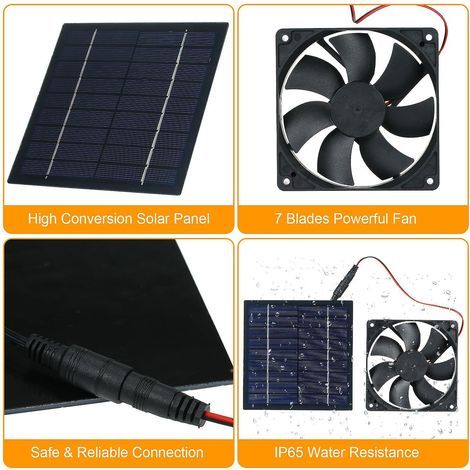 Mini ventilatore a pannello solare da 5W 9V, alimentato a luce solare/resistente all'acqua IP65