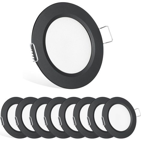 Spot Encastrable 12V LED Camping-car Bateau Noir Dimmable Trou 57-65mm 2,5W 3000K 215LM Étanche IP64 Éclairage Plafond Encastré pour Camper Van Meuble, Lot de 6 Blanc Chaud (1/5)