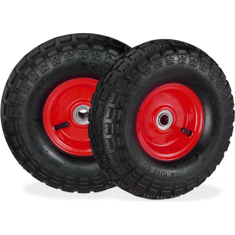 4 x Sackkarrenrad 4.1/3.5-4, luftbereifte Ersatzräder, für 16 mm Achse, bis 136 kg, Stahlfelge, 260x85mm, schwarz-rot
