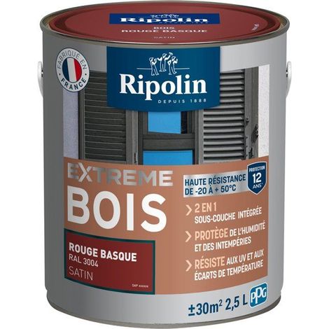 Pintura protección extrema madera - Rojo Vasco RAL3004 - Satinado - RIPOLIN - 2,5 L (1/5)