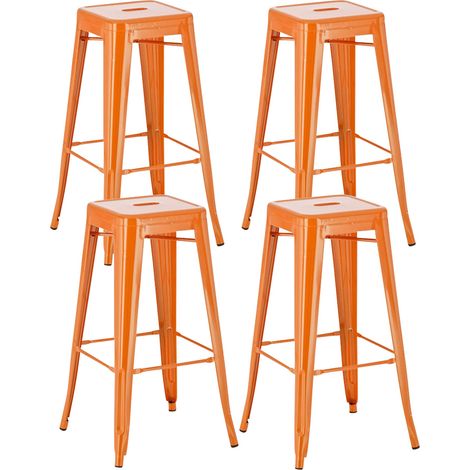Set di 4 sgabelli da bar in stile industriale con poggiapiedi in metallo arancione TDB10290