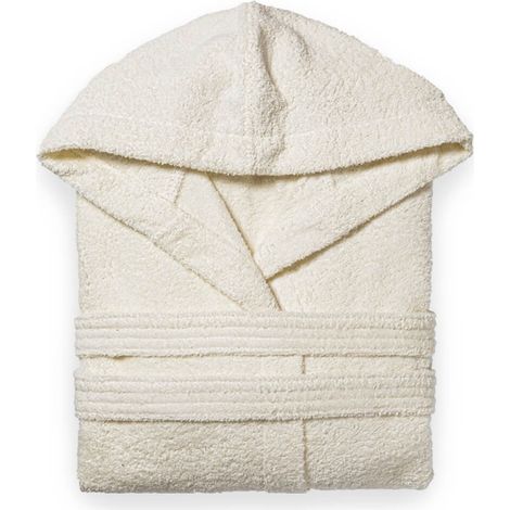 Elfenbeinfarbener Unisex-Bademantel Aus Baumwollfrottee   Teddy