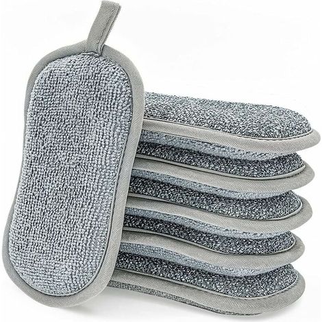 DEESSE SHOP - Éponges à vaisselle lavables, 6 tampons à gratter double face anti-rayures L'éponge en microfibre antibactérienne nettoie efficacement toutes les surfaces. Idéal pour assiettes, casserol (1/5)
