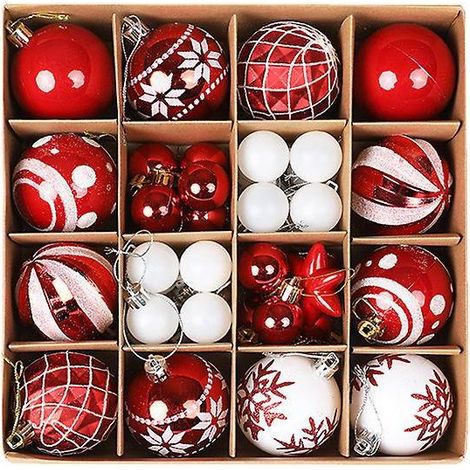 36 Boules De Nol Rouges Et Blanches, Boules De Nol Pour Dcoration De Sapin, Boules De Nol Pour Dcoration De Sapin D'intrieur, Grandes Boules De No (1/4)