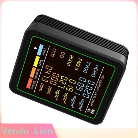 Compteur Qualité Air - Moniteur 6 En 1 PM2 5 PM10 HCHO TVOC CO CO2 - Pour Intérieur Bureau Maison Voiture - Écran Couleur 2 8 Pouces - Noir (1/5)