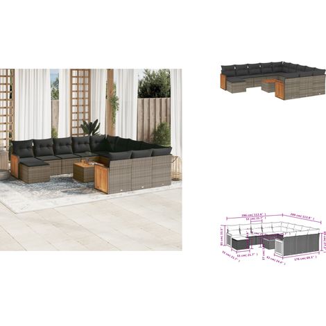 13-tlg. Garten-Sofagarnitur mit Kissen Grau Poly Rattan - Gartenmöbel - Esstischgarnitur - Lounge Set - Outdoor Möbel - Rattan Gartenmöbel (1/3)