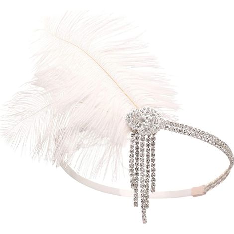 Bandeau pour femme, style années 1920, inspiré du Grand Gatsby, avec plumes et strass, accessoire de coiffure pour cocktail. (1/5)