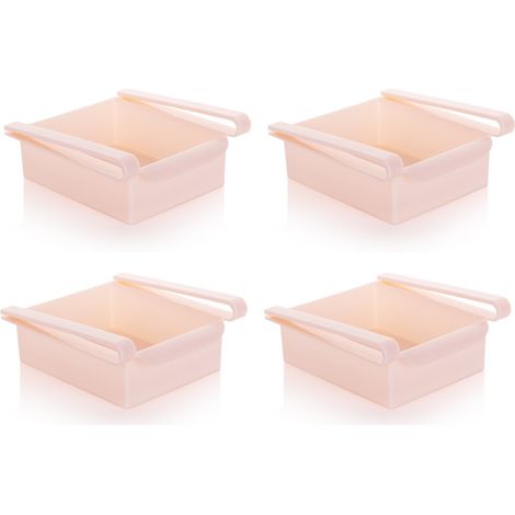 Lot de 4 organisateurs de tiroir de réfrigérateur rétractables, boîtes de rangement avec compartiments coulissants au design unique, support de rangement pour étagère de réfrigérateur.