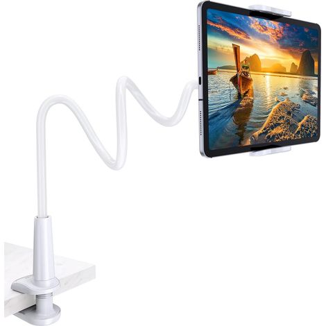 Support de téléphone pour lit, support de téléphone à bras flexible - support de téléphone à long bras flexible pour iPhone 13/13 Pro, Samsung S10 S9, Huawei et appareils de 4 à 6,5 pouces (Blanc)