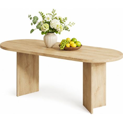 Table à manger 200 x 90 cm pour 6 à 8 personnes, plateau MDF 18 mm, bords arrondis, style moderne, bois clair, idéale repas et réceptions  CHICFURN (1/5)
