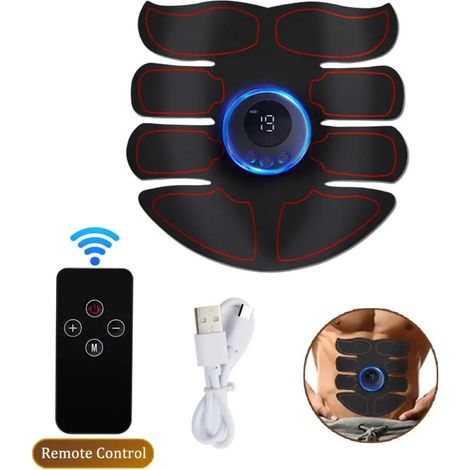 Stimulateur musculaire électrique EMS pour abdominaux, autocollants de fitness, rechargeable, massage corporel, sans fil, écran LCD, appareil d'entraînement des fessiers03545-AquaForge