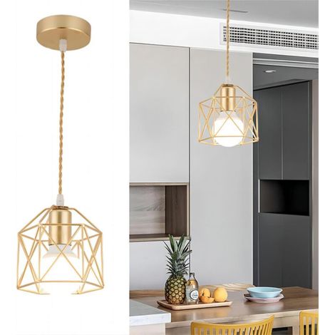 Kit lampada a sospensione a LED - Design industriale vintage - Installazione semi-incasso o a sospensione - Gabbia metallica quadrata - Lunghezza regolabile - Lampadina non inclusa