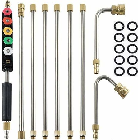 Barres d'extension pour nettoyeur haute pression, 4000PSI nettoyeurs Haute Pression Pointes de Lance de Remplacement télescopiques Outils de Nettoyage pour Le Lavage des fenêtres de Toit