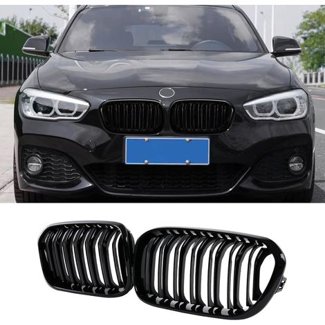 Lntyq – Calandre noire brillante pour BMW Série 1 F20 F21 – Grille avant double lattes – Installation facile sans découpe – Résistante aux UV - FOR 1 ER