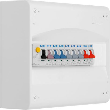 Eaton – Tableau électrique 1 rangée pré-équipé – Interrupteur différentiel 40A type AC – 8 disjoncteurs – Indice de protection IP30 (1/4)