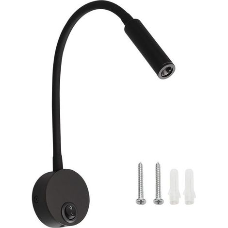 Lámpara de mesilla, tubular, con cuello de cisne, 3 vatios, aplique de pared con cable (tipo H, luz blanca cálida). (1/4)