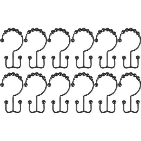 12 Crochets Double Glisse 8 Perles pour Rideau de Douche, Crochets Suspendus Multifonctions Noirs pour Salle de Bains (1/5)