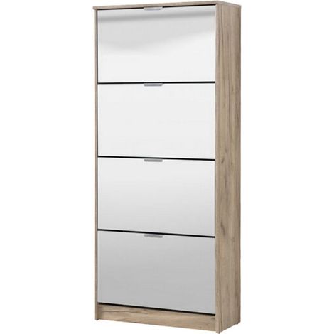 Scarpiera Pentone, Mobile Portascarpe 8 Ripiani, 8 Vani, 4 Ante, 67x28x155.5h cm Marrone Rovere Grigio
