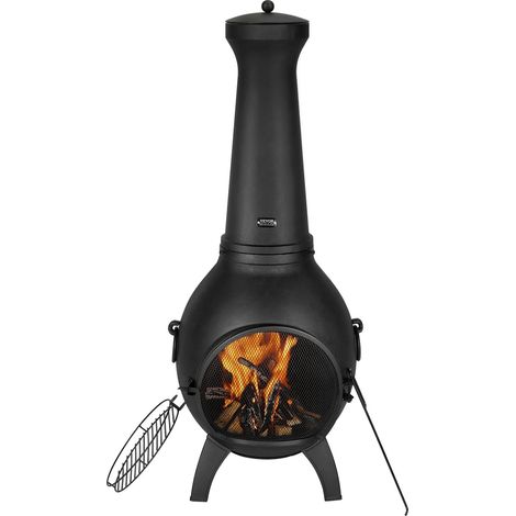 Cheminée Extérieur, 457 mm, Poêle à Bois Sphérique en Aluminium Robuste pour Barbecue et Réchauffer, avec Grille, Couvercle de Cheminée Antirouille, pour Patio, Jardin, Arrière-cour, Plein Air (1/5)