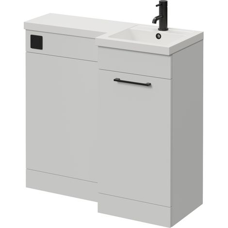 Napoli 390 Gloss Grey Pearl 900mm Single Door Vanity Unit Toilet Suite with Right Hand Square Lucia Basin - 900mm - Matt Black 160mm HandleWithout Kingston Toilet Pan