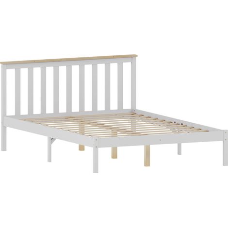 Milan 4ft6 Double Solid Pine Wood Bed Frame, Low Foot End, 135 x 190 cm, White-&-Pine