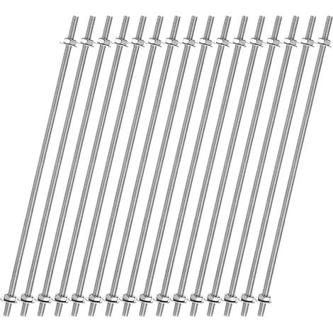 16pcs Tige Filetée Complète M4x300mm, Tiges Filetées à Mouvement Linéaire Filetage à Droite Acier Inoxydable 201 avec Écrous Hexagonaux Rondelle pour Serre-Joints U-Boulon, Argenté (1/5)
