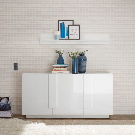 Aparador moderno de tres puertas brillante blanco 182cm WH M2.