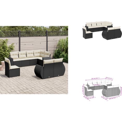 Salon de jardin 8 pcs avec coussins noir résine tressée - Ensemble Salon De Jardin - Mobilier De Jardin - Canapé Extérieur - Set Salon - Chaise Longue