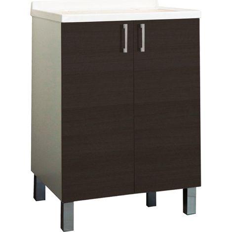 Mobile Lavatoio in legno Olmo Caffe' a 2 ante con vasca in metacrilato 60x50 cm (1/3)