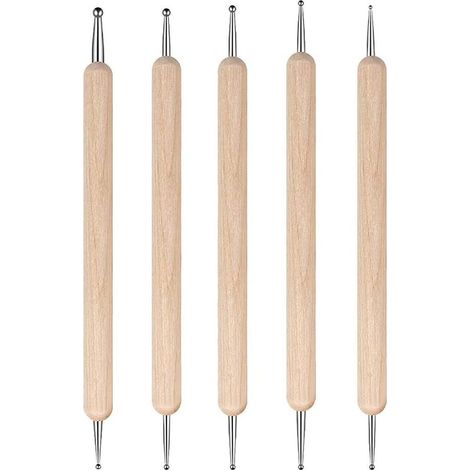 Kugelschreiber aus Holz, 5 Stück doppelseitige Stifte zum Nachzeichnen und Punktieren, Prägestifte aus Edelstahl zum Malen und Prägen, Töpfer- und Tonarbeiten (1/5)