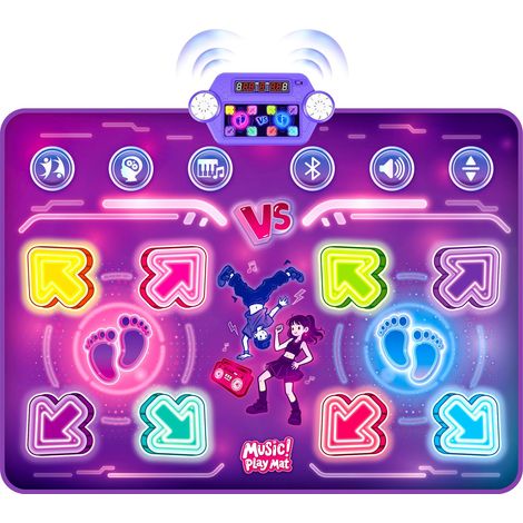 Tapis de danse pour enfants, tapis de danse lumineux rechargeable pour 2 joueurs avec 8 lumières LED et Bluetooth, tapis musical avec modes défi, pour filles et garçons de 3 à 12 ans (1/5)
