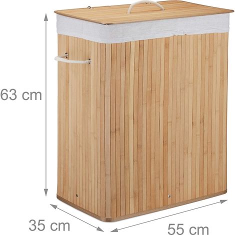 Cesto para la ropa sucia cesto 2 compartimentos con bolsa 95 litros bambú natural 1300019044