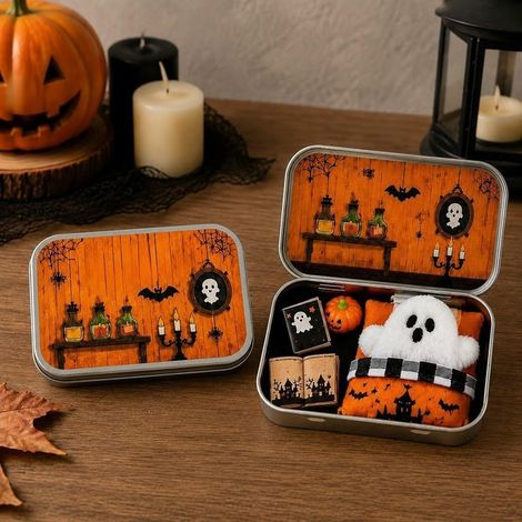 New Halloween Mini Ghost Tin Box Set - Cute Halloween Travel Ornament: Bat and Potion - 106cm