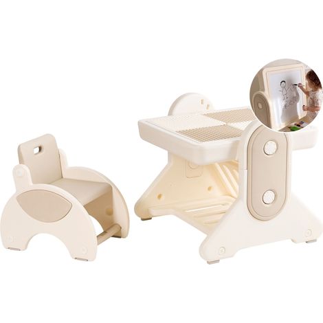 Kids Table and Chair Set Beige HDPE Whiteboard Multifunctional Building Block Base MILA (1/5)