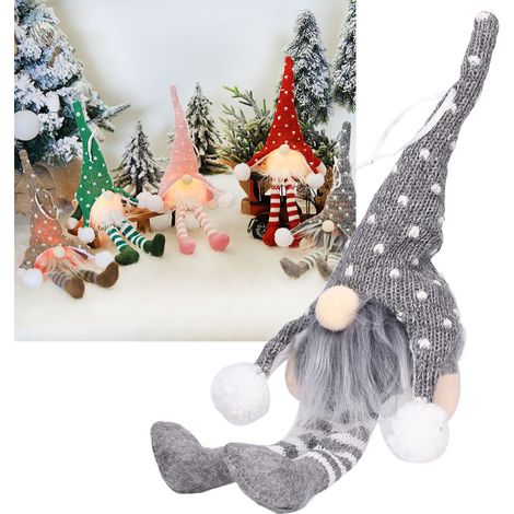 LED-Weihnachtsdekoration, gestrickte Puppe, die einen langbeinigen alten Holzfäller darstellt, LED-beleuchteter Weihnachtsbaumschmuck, gesichtsloser alter Mann, grau YV0036704 (1/5)