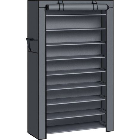 SONGMICS Scarpiera di Tessuto a 10 Ripiani, Scaffale Portascarpe 28 x 88 x 160 cm con Copertura di Tessuto, per Scarpe da Ginnastica, Tacchi Alti, Ciabatte, Struttura di Metallo, Grigio RXJ36G (1/5)