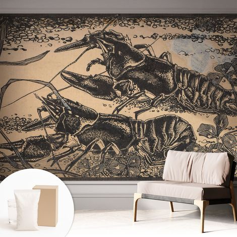 Papier peint intissé à motifs décoratifs pour salon chambre et bureau Décoration murale élégante avec colle Écrevisses 312x219 cm (1/5)