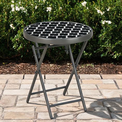 Table de jardin pliante métal verre trempé Ø 45 cm noir (1/5)