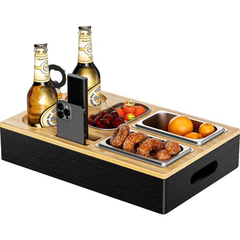 Plateau de canapé, Organisateur en bambou, Plateaux en acier inoxydable, 01 (1/2)