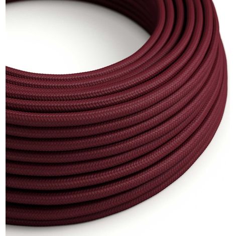 Creative-Cables Cavo elettrico rivestito in tessuto, 2 x 0,75 mm², 50 m, Bordeaux RM19, Rotondo, effetto seta