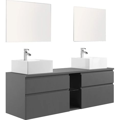Mobile per bagno sospeso con doppio lavabo e specchi 150 cm Grigio - MAGDALENA II (1/5)